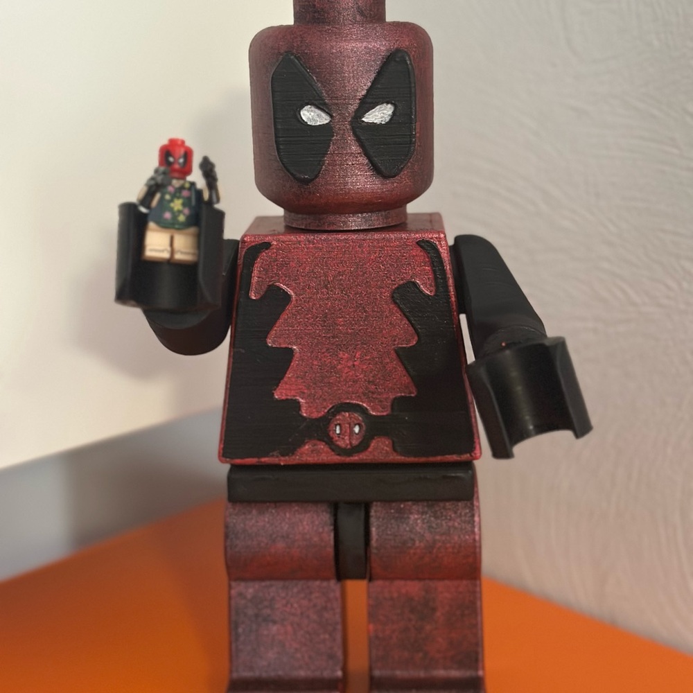 10” 3D printed Lego inspired Deadpool minifigure
